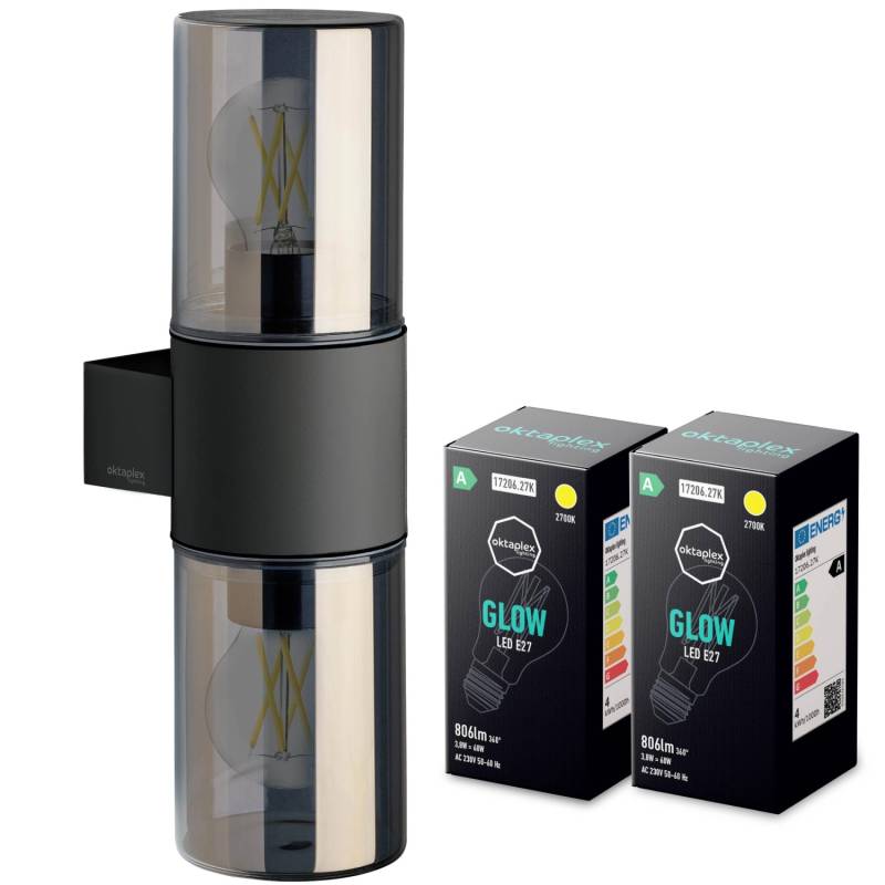 Oktaplex Puno Außenlampe Aluminium mit 2x E27 Leuchtmittel Warmweiß IP44 Rauchglas Anthrazit von Oktaplex lighting