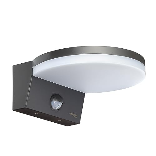 Oktaplex Ros Außenlampe mit Bewegungsmelder IP65 3000K warmweiß Aussenleuchte LED 1300 Lumen 14,6W 230V Wandleuchte anthrazit von Oktaplex lighting