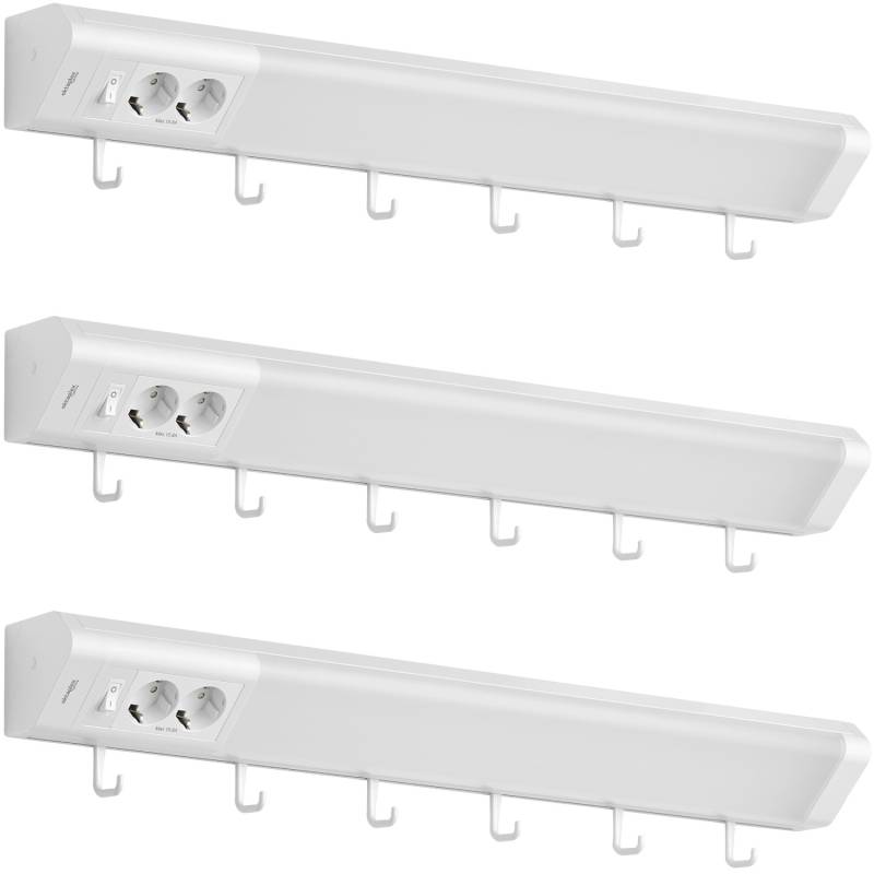 Oktaplex Talin 3er Set LED Unterbauleuchte 76cm mit Steckdose Küchenlicht Warmweiß 3000K 230V von Oktaplex lighting
