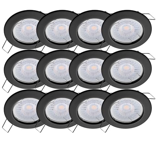 Oktaplex Lighting 12er Set LED Einbaustrahler Sedan - mit LED Modul 4,8W 3000K 230V 380lm Warmweiß 110° - Spot Schwarz Lochmaß 60mm von Oktaplex lighting