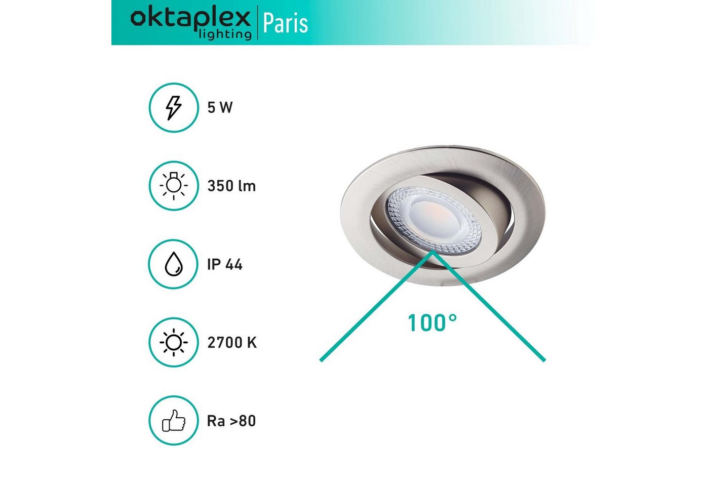 Oktaplex lighting LED Deckenleuchte Oktaplex PARIS Einbaustrahler 3 Stufen Dimmer, 3-Step dimmbar, LED fest verbaut, Warmweiß von Oktaplex lighting