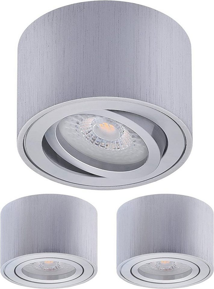Oktaplex lighting LED Deckenstrahler 3 Stück Aufbauspots inkl. LED Leuchtmittel 5W 380 Lumen, Dimmbar, Leuchtmittel wechselbar, warmweiß, 3000 Kelvin 230V 30° schwenkbar Höhe 50mm Alu gebürstet Oktaplex lighting LED Deckenstrahler 3 Stück Aufbauspots inkl. LED Leuchtmittel 5W 380 Lumen, Dimmbar, Leuchtmittel wechselbar, warmweiß, 3000 Kelvin 230V 30° schwenkbar Höhe 50mm Alu gebürstet von Oktaplex lighting