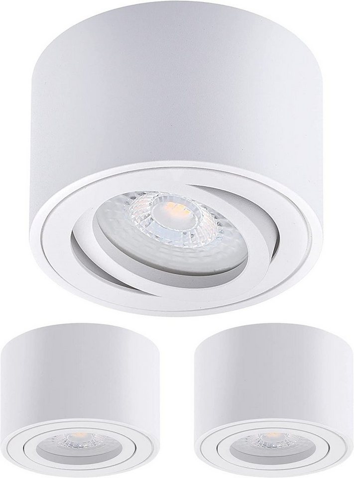 Oktaplex lighting LED Deckenstrahler 3 Stück Set Aufbauspots inkl. LED Module 4,8W 380 Lumen, 3-Step Dimmung, Leuchtmittel wechselbar, warmweiß, 2700 Kelvin 230V 30° schwenkbar Höhe 50mm weiß Oktaplex lighting LED Deckenstrahler 3 Stück Set Aufbauspots inkl. LED Module 4,8W 380 Lumen, 3-Step Dimmung, Leuchtmittel wechselbar, warmweiß, 2700 Kelvin 230V 30° schwenkbar Höhe 50mm weiß von Oktaplex lighting