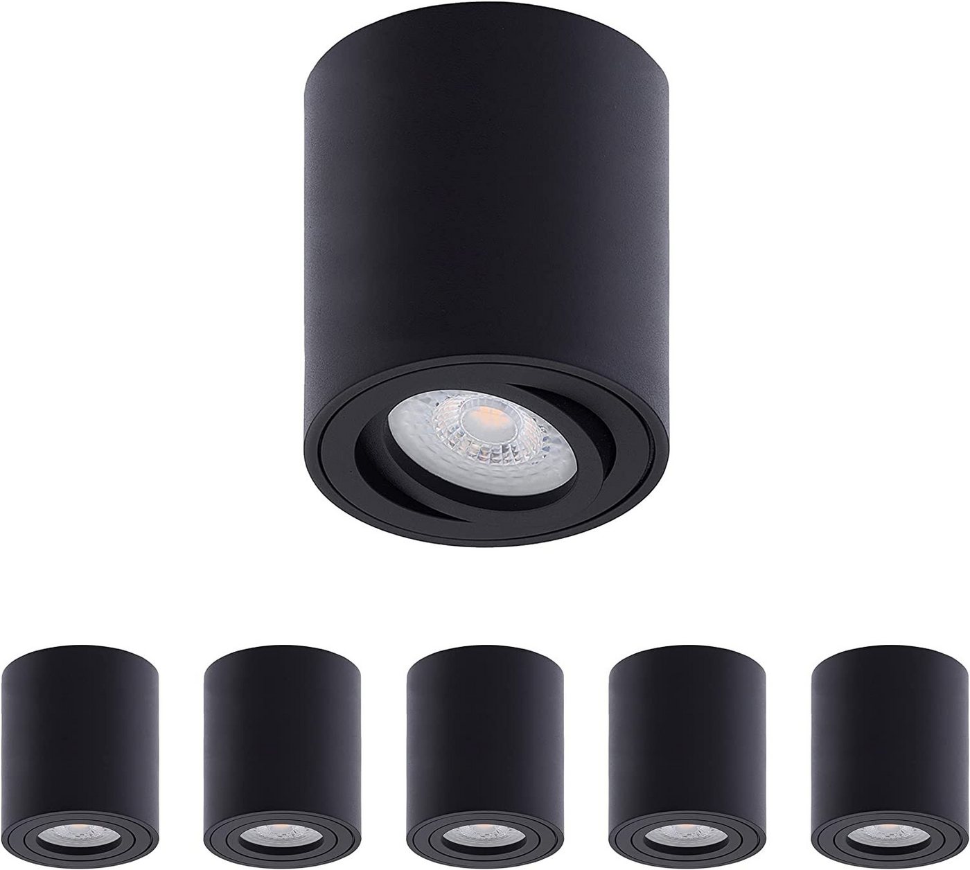 Oktaplex lighting LED Deckenstrahler 6 Stück Set Aufbaustrahler mit LED Modul 5W 380 Lumen, Dimmbar, Leuchtmittel wechselbar, warmweiß, 3000 Kelvin 230V 30° schwenkbar Höhe 80mm schwarz Oktaplex lighting LED Deckenstrahler 6 Stück Set Aufbaustrahler mit LED Modul 5W 380 Lumen, Dimmbar, Leuchtmittel wechselbar, warmweiß, 3000 Kelvin 230V 30° schwenkbar Höhe 80mm schwarz von Oktaplex lighting