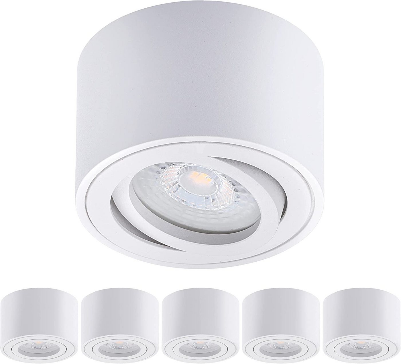 Oktaplex lighting LED Deckenstrahler 6er Set Aufbauspots inkl. LED Modul 4,8W 380 Lumen, 3-Step Dimmung, Leuchtmittel wechselbar, warmweiß, 3000 Kelvin 230V 30° schwenkbar Höhe 50mm weiß Oktaplex lighting LED Deckenstrahler 6er Set Aufbauspots inkl. LED Modul 4,8W 380 Lumen, 3-Step Dimmung, Leuchtmittel wechselbar, warmweiß, 3000 Kelvin 230V 30° schwenkbar Höhe 50mm weiß von Oktaplex lighting