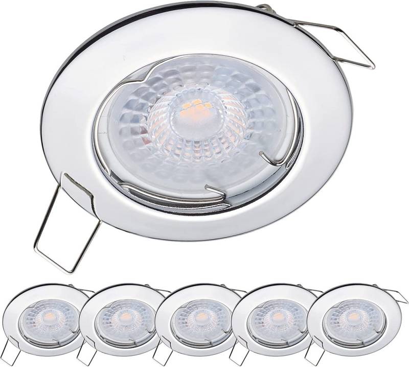 Oktaplex lighting LED Einbaustrahler 6 Stück LED Deckenspot flach inkl. 6 Stück LED Module 4,8W 380 Lumen, 3-Step Dimmung, Leuchtmittel wechselbar, warmweiß, 2700 Kelvin 230V chromfarben von Oktaplex lighting