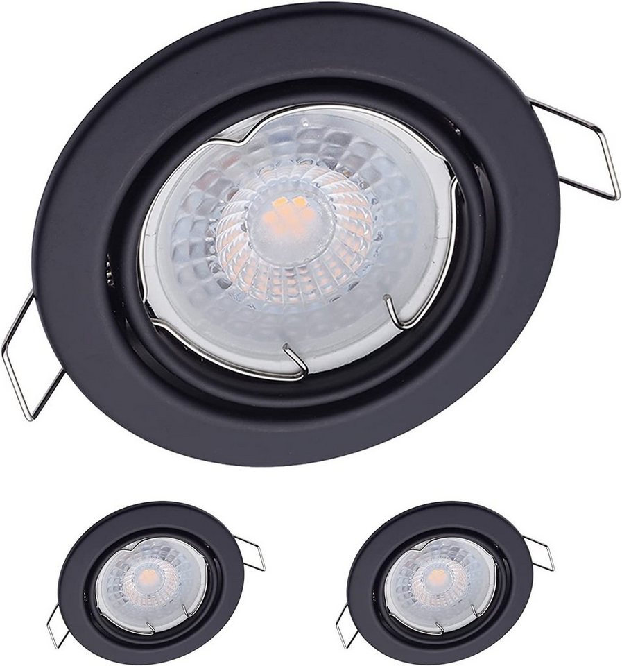 Oktaplex lighting LED Einbaustrahler 3 Stück LED Deckenstrahler flach inkl. LED Module 4,8W 380 Lumen, schwenkbar, Leuchtmittel wechselbar, warmweiß, 2700 Kelvin 230V schwarz von Oktaplex lighting