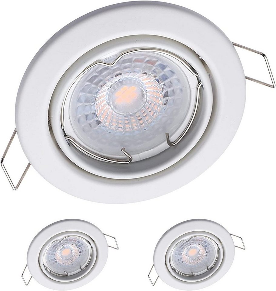 Oktaplex lighting LED Einbaustrahler 3er Set LED Deckenspot flach inkl. LED Module 4,8W 380 Lumen, schwenkbar, Leuchtmittel wechselbar, warmweiß, 2700 Kelvin 230V weiß von Oktaplex lighting