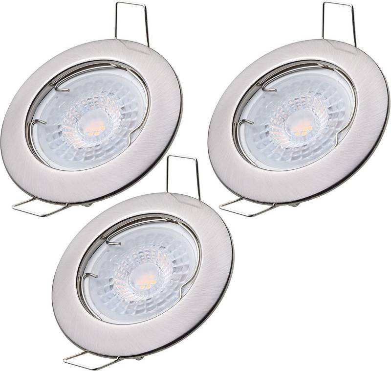 Oktaplex lighting LED Einbaustrahler 3er Set LED Deckenstrahler flach inkl. LED Module 5W 380 Lumen, Dimmbar, Leuchtmittel wechselbar, warmweiß, 3000 Kelvin 230V silber von Oktaplex lighting