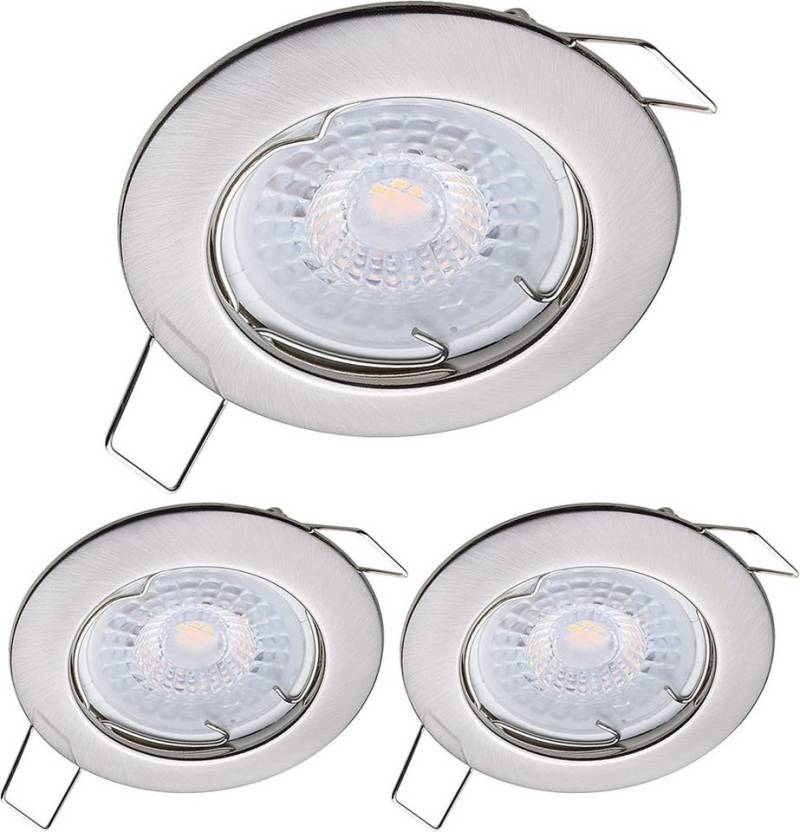 Oktaplex lighting LED Einbaustrahler 3er Set LED Strahler flach inkl. 3er Set LED Module 4,8W 380 Lumen, 3-Step Dimmung, Leuchtmittel wechselbar, warmweiß, 3000 Kelvin 230V silber von Oktaplex lighting
