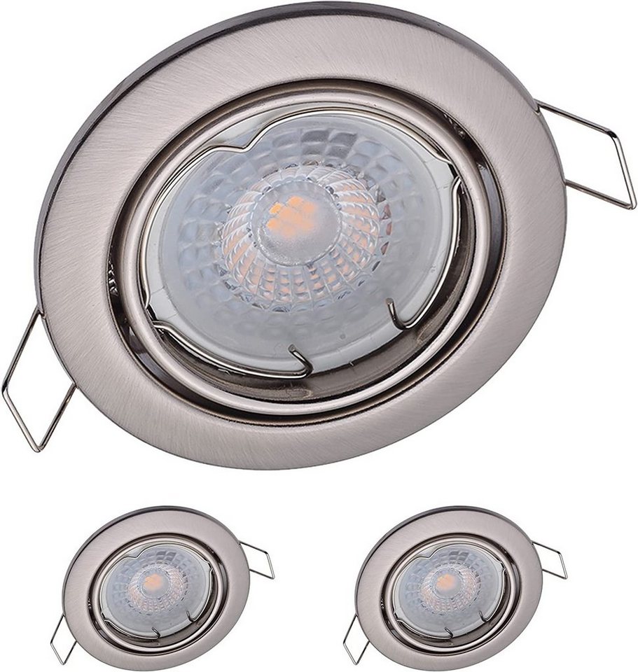 Oktaplex lighting LED Einbaustrahler 3er Set LED Strahler flach inkl. LED Module 4,8W 380 Lumen, 3-Step Dimmung, Leuchtmittel wechselbar, warmweiß, 2700 Kelvin 230V schwenkbar silber von Oktaplex lighting