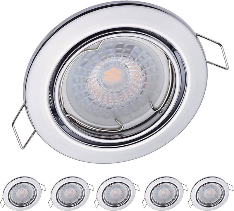 Oktaplex lighting LED Einbaustrahler 6 Stück LED Strahler flach inkl. LED Module 4,8W 380 Lumen, schwenkbar, Leuchtmittel wechselbar, warmweiß, 2700 Kelvin 230V chromfarben von Oktaplex lighting