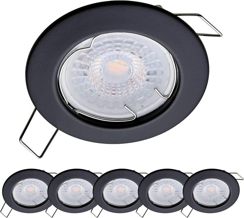 Oktaplex lighting LED Einbaustrahler 6er Set LED Deckenspot flach inkl. 6er Set LED Module 4,8W 380 Lumen, 3-Step Dimmung, Leuchtmittel wechselbar, warmweiß, 2700 Kelvin 230V schwarz von Oktaplex lighting