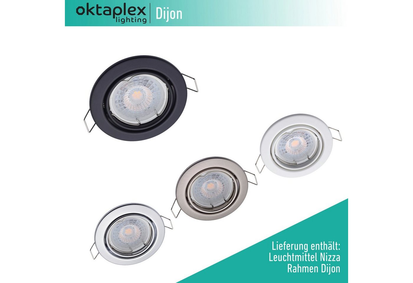 Oktaplex lighting LED Einbaustrahler 6er Set LED Deckenspot flach inkl. LED Module 4,8W 380 Lumen, 3-Step Dimmung, Leuchtmittel wechselbar, warmweiß, 2700 Kelvin 230V schwenkbar schwarz von Oktaplex lighting