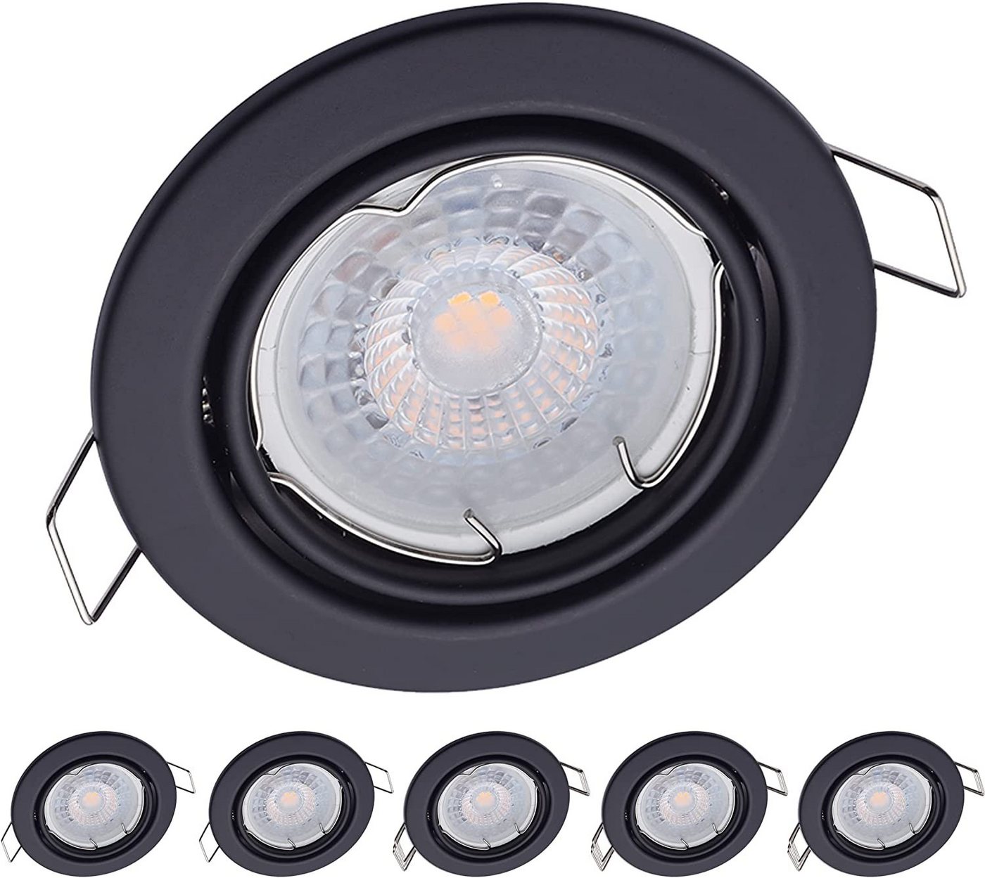 Oktaplex lighting LED Einbaustrahler 6er Set LED Deckenspot flach inkl. LED Module 4,8W 380 Lumen, 3-Step Dimmung, Leuchtmittel wechselbar, warmweiß, 3000 Kelvin 230V schwenkbar schwarz von Oktaplex lighting