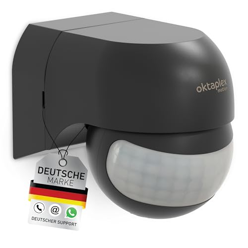 Oktaplex Ana Bewegungsmelder Aussen schwenkbar 230V IP44 180° Bewegungssensor 12m Reichweite anthrazit Aufputz Infrarot-Sensor von Oktaplex motion