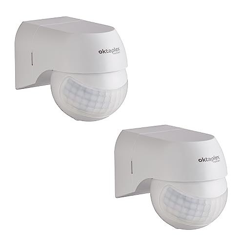 Oktaplex 2er Set Ana Bewegungsmelder Aussen schwenkbar 230 V IP44 180° Bewegungssensor 12 m Reichweite Weiss Aufputz PIR-Sensor von Oktaplex motion