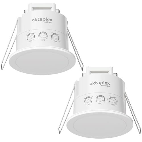Oktaplex 2er Set Noa Decken Präsenzmelder 24GHz 360 Grad IP65 Radar Bewegungsmelder 6m Anwesenheitsmelder Bad geeignet Unterputz flach weiß 230V von Oktaplex motion