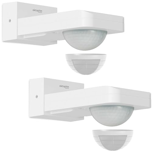 Oktaplex 2er Set Tea Bewegungsmelder Aussen 360 Grad schwenkbar IP65 Aufputz Outdoor Motion Sensor 9 m Reichweite 230 V Weiss für Decke und Wand von Oktaplex motion
