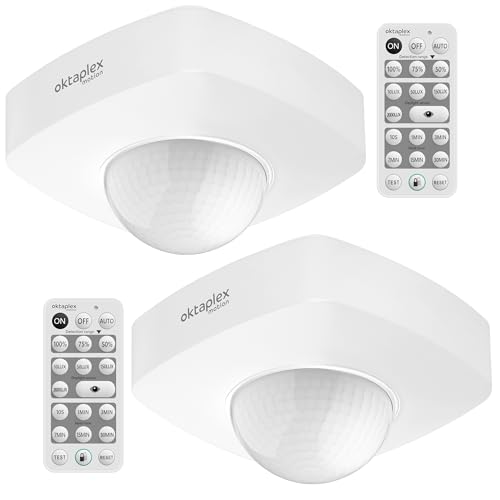Oktaplex 2er Set Tim 360 Grad Bewegungssensor aussen inkl. Fernbedienung Decken-Bewegungsmelder IP65 Weiss 230V Aufputz von Oktaplex motion