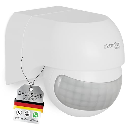 Oktaplex Ana Bewegungsmelder Aussen schwenkbar 230V IP44 180° Bewegungssensor 12m Reichweite weiß Aufputz Infrarot-Sensor von Oktaplex motion