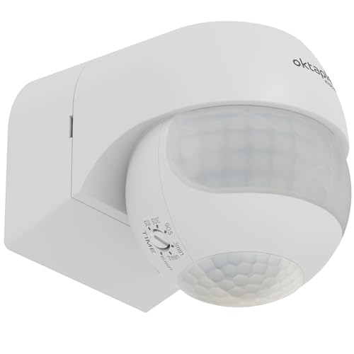 Oktaplex Anja Bewegungsmelder mit Zwei Sensoren Außen schwenkbar IP44 PIR-Sensor 12m Reichweite 180 Grad Motion Sensor Innen weiß von Oktaplex motion