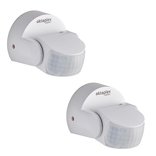 Oktaplex Bea 2er Set Bewegungsmelder Aussen 230V IP65 schwenkbar 180° & 360° Bewegungssensor 12m Reichweite 230V Weiss Aufputz Infrarot-Sensor von Oktaplex motion