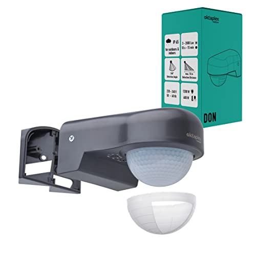 Oktaplex Don Bewegungsmelder Außen 230V IP65 Einstellbarer 240° PIR-Sensor 10m Reichweite anthrazit LED geeignet inkl. Eckhalterung von Oktaplex motion