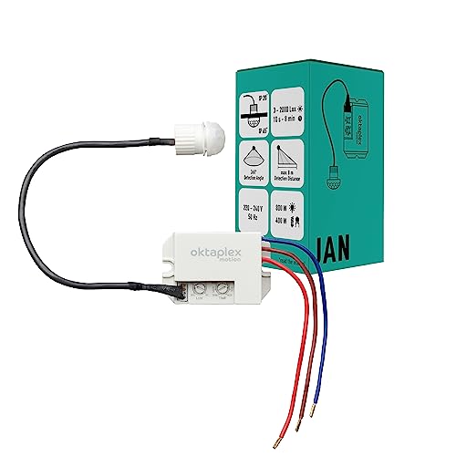Oktaplex motion Jan Einbau-Bewegungsmelder Aussen IP65 / IP20 360° Infrarot-Sensor klein 8m Reichweite 230V mit Dämmerungssensor, Weiß Matt von Oktaplex motion