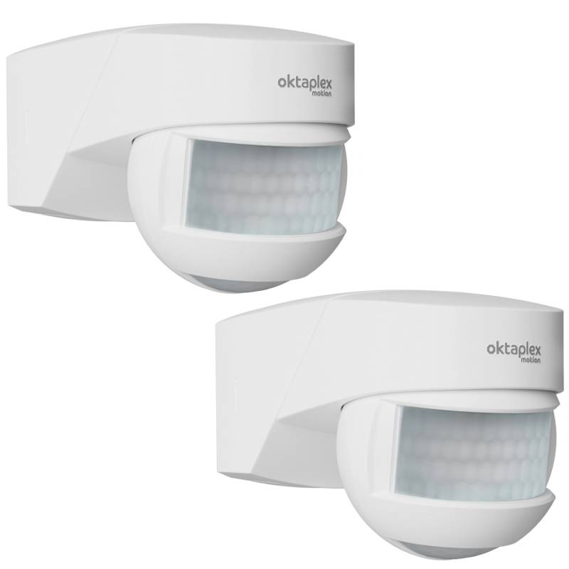 Oktaplex Lea Bewegungsmelder mit Unterkriechschutz 2er Set IP54 180° 12m Weiß Wand- Decke- Eckmontage von Oktaplex motion