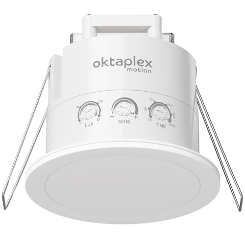 Oktaplex Noa Präsenzmelder Decke 360 Grad 24GHz IP65 Radar Bewegungsmelder 6m Anwesenheitssensor Badezimmer geeignet Unterputz flach weiß 230V von Oktaplex motion