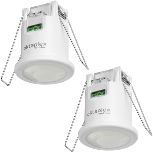 Oktaplex Ron 2er Set Deckenbewegungsmelder Einbau flach 360° / 8 m PIR SensorBewegungssensor Innen 3-Draht 230 V LED geeignet von Oktaplex motion