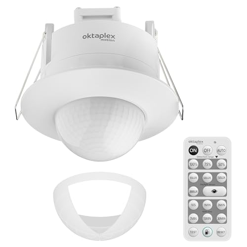 Oktaplex Sam Einbau Bewegungsmelder 360° inkl. Fernbedienung Infrarot Bewegungssensor 230V Anwesenheitssensor Unterputz Innen weiß von Oktaplex motion