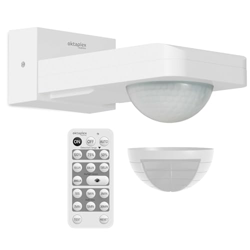 Oktaplex Tea Bewegungsmelder Aussen weiß 360 Grad inkl. Fernbedienung Infrarot-Sensor schwenkbar 9m Reichweite 230V IP65 für Decke und Wand von Oktaplex motion