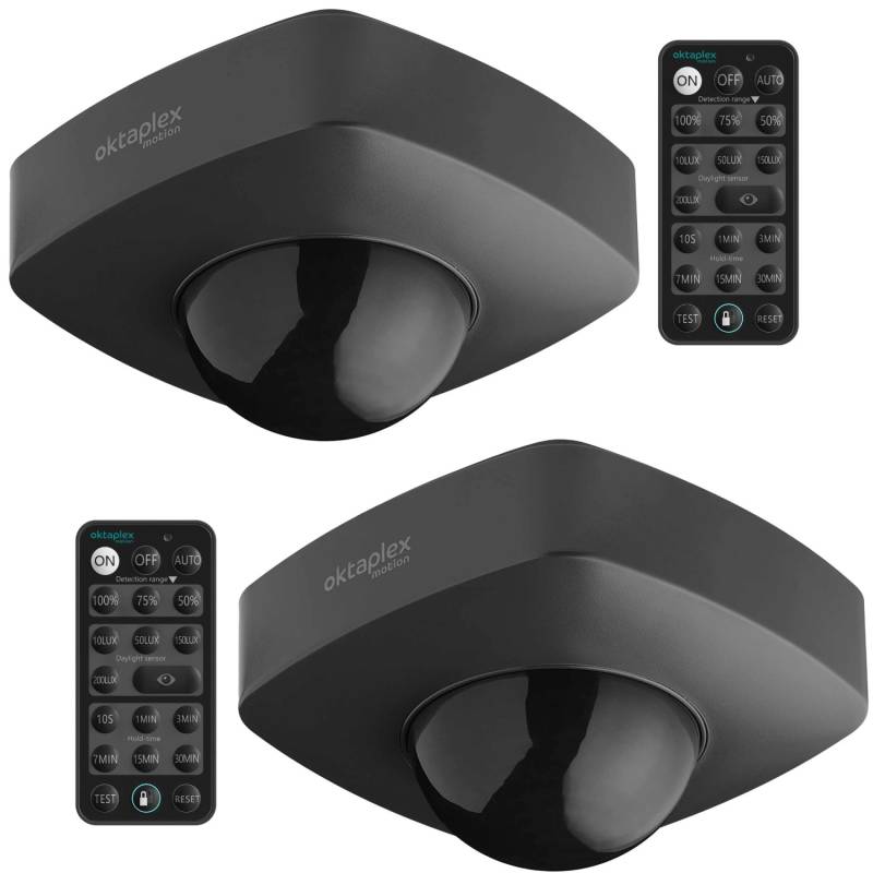 Oktaplex Tim Außen Bewegungsmelder 360° 2er Set Decke inkl. Fernbedienung IP65 230V Anthrazit von Oktaplex motion