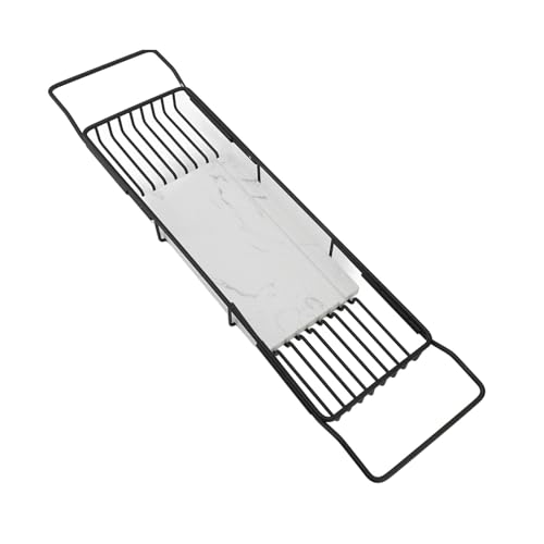 Okuyonic Badewannenablage, Multifunktionales Marmorgeschenk aus Edelstahl, Erweiterbares Modisches Badewannenregal für Damenbadezimmer (Schwarz-Weiss) von Okuyonic