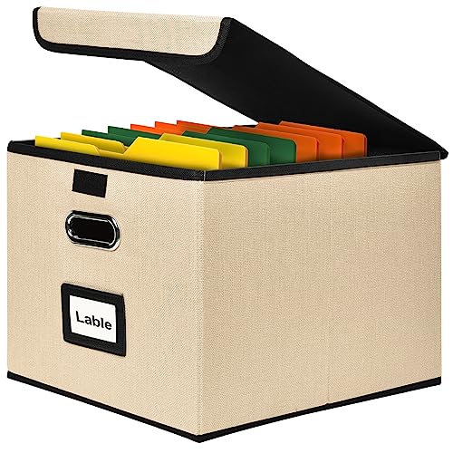 Okydoky Ablageboxen mit Deckel, Hängemappenbox aus Faserplatte und Papier in stilvoller Leinenoptik, Geeignet für Haus und Büro, Datei und Spielzeug Aufbewahrungsbox, Beige.DE von Okydoky