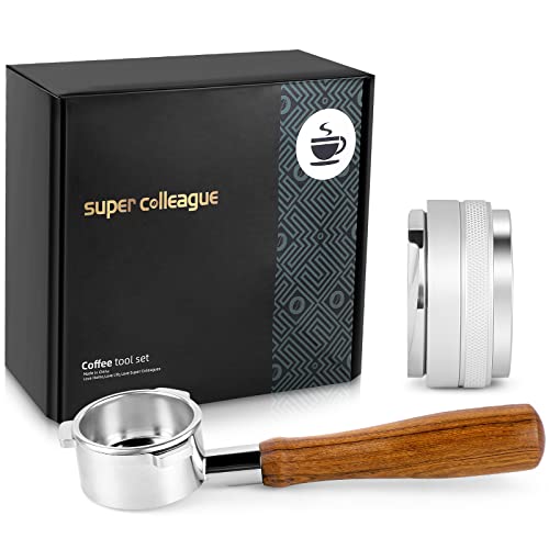 Okydoky Geschenkbox-53 mm Kaffeeverteiler, 54mm Bodenloser Siebträger Kompatibel für Breville Barista 8er-Serie Anderer Modelle, Holz Griff 2-Cup Korb Filter(SB+SM-S).DE von Okydoky