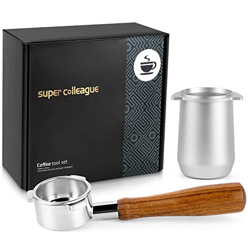 Okydoky Geschenkbox-Dosing Cup 54mm Dosierbecher Sage mit Aluminium Metal, 54mm Bodenloser Siebträger Kompatibel für Breville 8er-Serie Anderer Modelle, Holz Griff 2-Cup Korb Filter(SB+JFB-S).DE von Okydoky