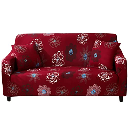 Okyuk Stretch Sofa Cover Printed Couch Covers Loveseat Slipcovers Couches Sofas Elastic Universal Furniture Protector with Red Flowers 2-Sitzer von OKYUK