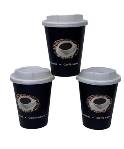 Ol Gastro Bedarf 100 Coffee to GO Becher Schwarz + Deckel 300 ml Kaffeebecher Pappbecher Coffeebecher von Ol Gastro Bedarf