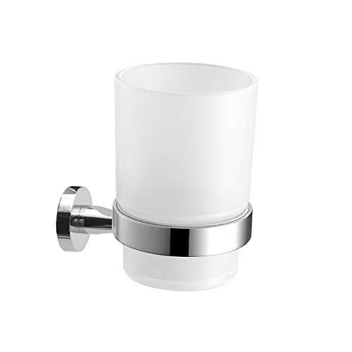 OlBuWa Zahnbürstenhalter aus Edelstahl | Bad Badezimmer Becher Glas Halter Halterung Wandmontage zur Toilette WC Zahnbürste Zahncreme Zahnpasta Zahnputzbecher von OlBuWa