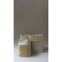 Tiefe Vase - Handgemachte Craving Keramik Beige Khaki - 2Er Set von OlaStudioStore