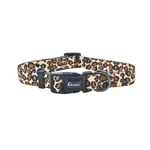 Olahibi Basic Hundehalsband, Leopardenmuster, weiches und strapazierfähiges Polyester-Material, verstellbare Länge, für kleine Hunde (klein, brauner Leopard) von Olahibi