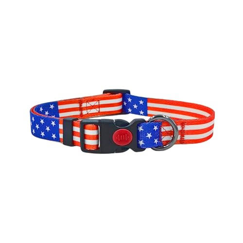 Olahibi Basic Hundehalsband, amerikanisches Flaggenmuster, weiches und strapazierfähiges Polyester-Material, verstellbare Länge, für mittelgroße Hunde (Größe M, US-Flagge) von Olahibi