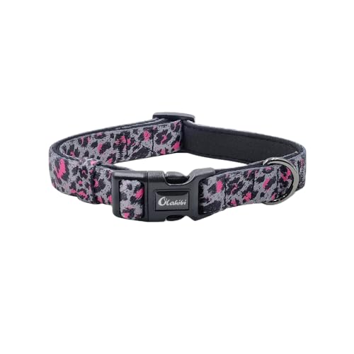 Olahibi Gepolstertes Hundehalsband aus Neopren, weich und bequem, Leopardenmuster, für mittelgroße Hunde (Größe M, grauer Leopard) von Olahibi