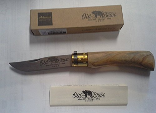 Old Bear Messer Antonini Knives MOD Griff aus Olive, Größe 19 cm, handgefertigt, jedes Stück ein Einzelstück mit Zertifikat von ANTONINI