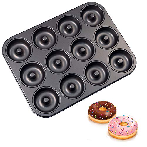 Old Tjikko Doughnuts Baking Mould, 12 Cavities Doughnut Mould, Baking Tray with Non-Stick Coating (12er 02) (black) von Old Tjikko