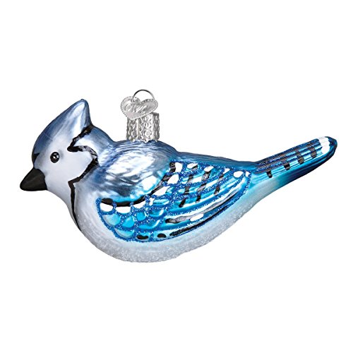 Old World Christmas Bird Watcher Collection Glass Blown Ornaments for Christmas Tree Bright Blue 2.0, Glas, Hellblaues Jay, 4x4 von Old World Christmas