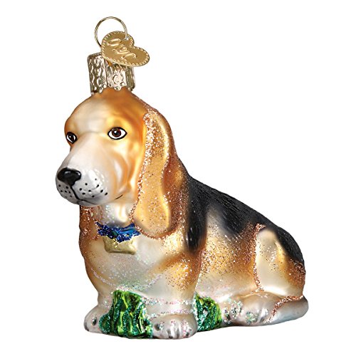 Old World Christmas Ornaments: Hundekollektion Glasornamente für Weihnachtsbaum Basset Hound, Glas, Glitzer Braun, 1.5 x 3 von Old World Christmas